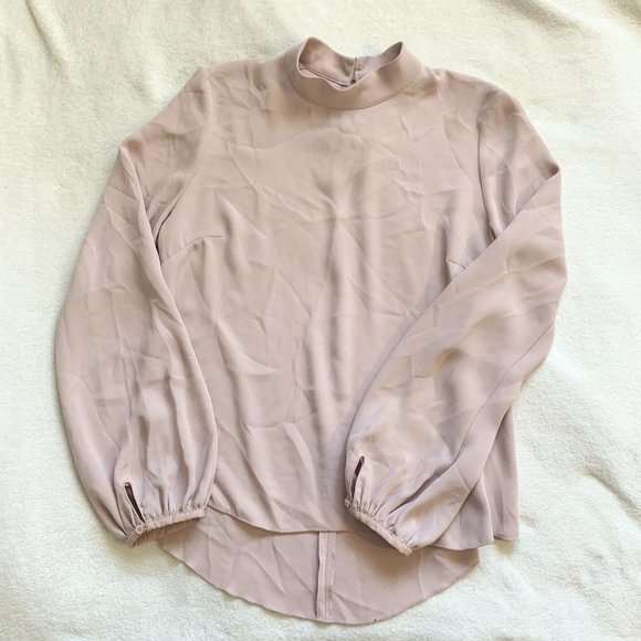 Aritzia Babaton Granados Blouse Nude Pink Mock Neck Long Sleeve Top Medium - Picture 1 of 4